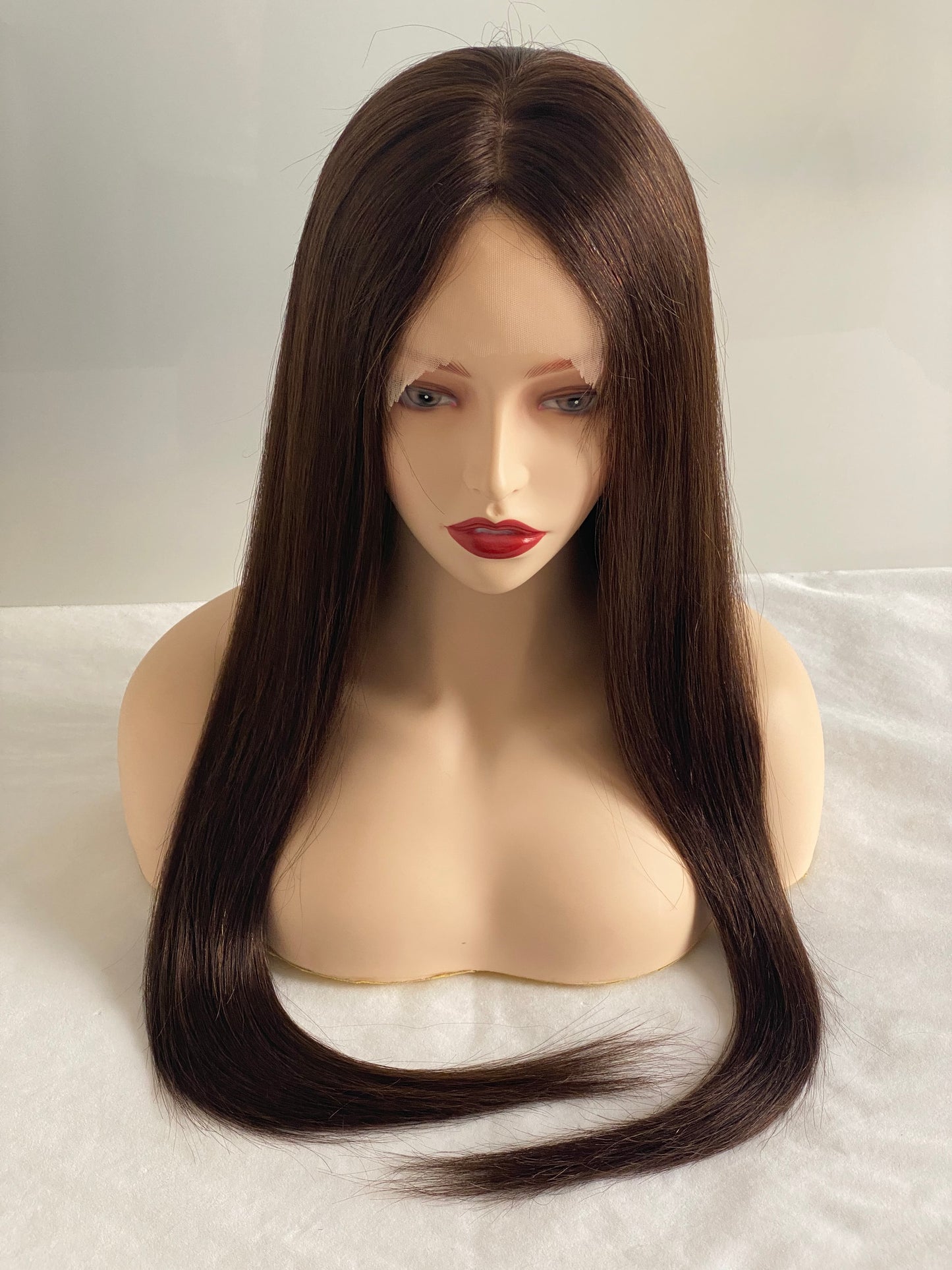 ZC-WS601 4*4 inch Silk Top Full Lace Wig Medium Brown #4 100% Virgin Hair